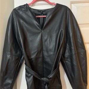 Banana Republic Black Leather Top Sleek Tie Waist